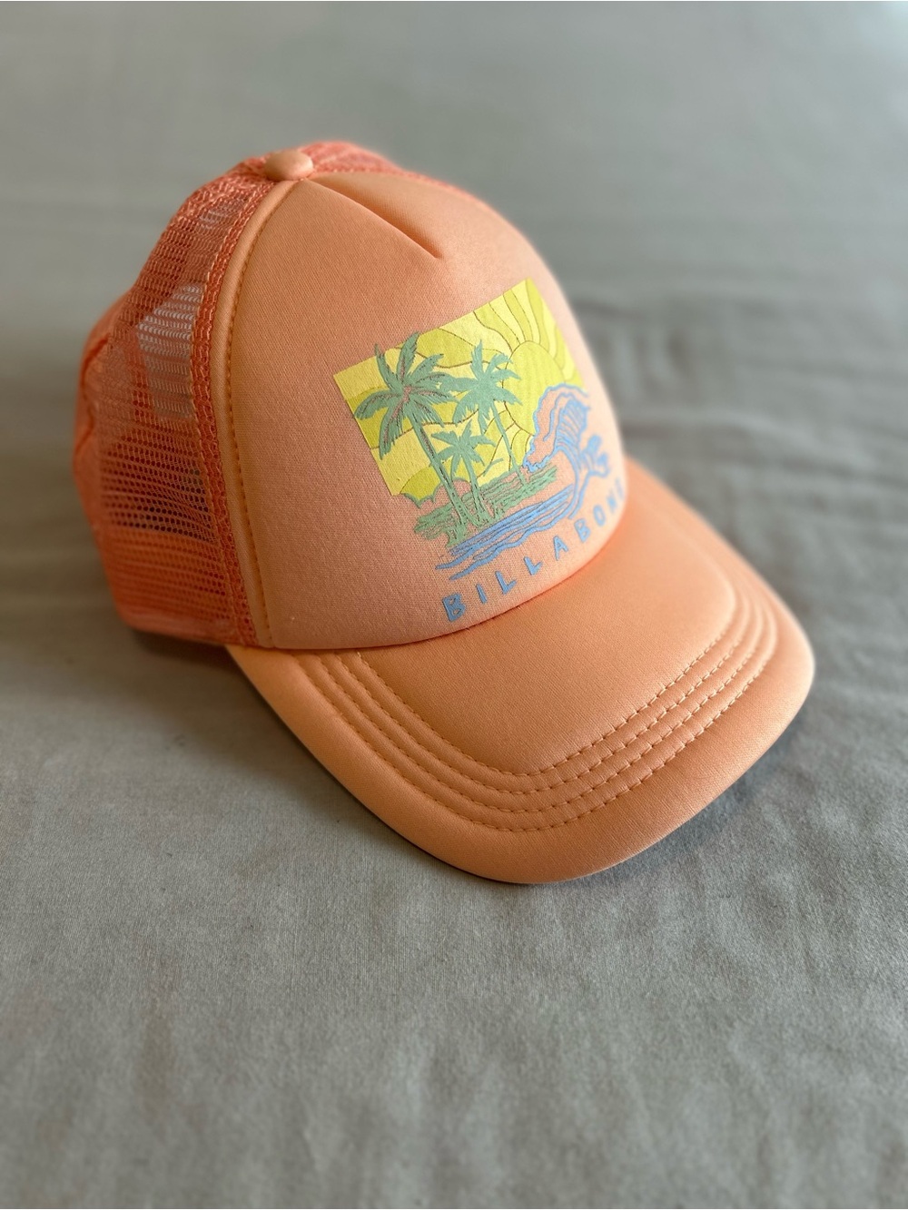 Billabong Peach Mesh Trucker Hat with Tropical Print